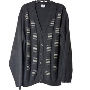 Kingfield Mens‎ XL Charcoal Gray Cardigan Sweater V-Neck Wool Geometric Preppy
